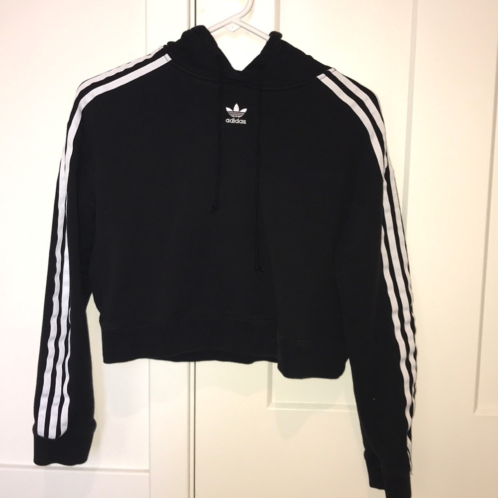 black & white adidas striped cropped hoodie